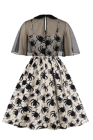 Vestido de Halloween de aranha branca com mangas curtas